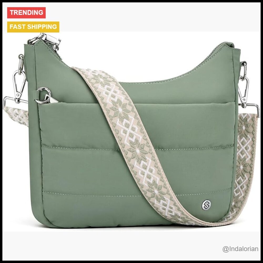 Quilted Puffer Hobo Crossbody Bag Anti-Theft RFID Blocking Built-In Wallet